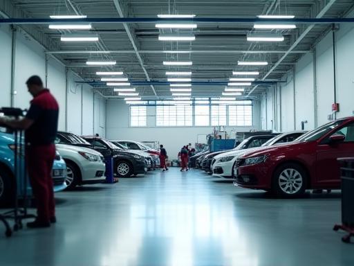 West Coast Auto Collision workshop interior with technicians