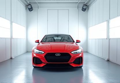 Car being painted in spray booth