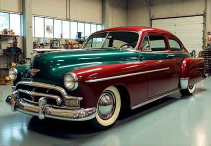 Polished classic car undergoing restoration