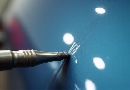 Close up of dent removal tool on car panel